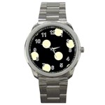 Polka Dots - Cream Yellow on Black Sport Metal Watch