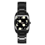 Polka Dots - Cream Yellow on Black Stainless Steel Barrel Watch
