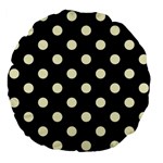 Polka Dots - Cream Yellow on Black Large 18  Premium Flano Round Cushion
