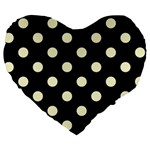 Polka Dots - Cream Yellow on Black Large 19  Premium Heart Shape Cushion