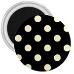 Polka Dots - Cream Yellow on Black 3  Magnet