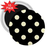 Polka Dots - Cream Yellow on Black 3  Magnet (10 pack)
