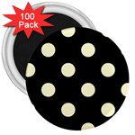 Polka Dots - Cream Yellow on Black 3  Magnet (100 pack)