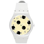 Polka Dots - Black on Blond Yellow Round Plastic Sport Watch (M)