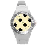 Polka Dots - Black on Blond Yellow Round Plastic Sport Watch (L)