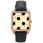 Polka Dots - Black on Blond Yellow Rose Gold Leather Watch