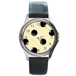 Polka Dots - Black on Blond Yellow Round Metal Watch