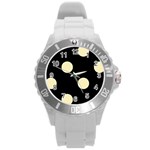 Polka Dots - Blond Yellow on Black Round Plastic Sport Watch (L)