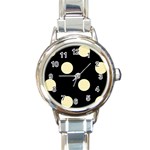 Polka Dots - Blond Yellow on Black Round Italian Charm Watch