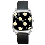 Polka Dots - Blond Yellow on Black Square Metal Watch