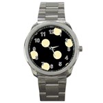 Polka Dots - Blond Yellow on Black Sport Metal Watch