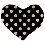 Polka Dots - Blond Yellow on Black Large 19  Premium Heart Shape Cushion