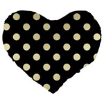 Polka Dots - Blond Yellow on Black Large 19  Premium Flano Heart Shape Cushion