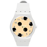 Polka Dots - Black on Navajo White Yellow Round Plastic Sport Watch (M)