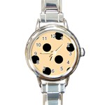 Polka Dots - Black on Navajo White Yellow Round Italian Charm Watch