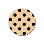 Polka Dots - Black on Navajo White Yellow Rubber Round Coaster (4 pack)