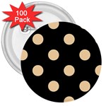 Polka Dots - Navajo White Yellow on Black 3  Button (100 pack)