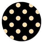Polka Dots - Navajo White Yellow on Black Magnet 5  (Round)
