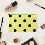 Polka Dots - Black on Pastel Yellow Canvas Cosmetic Bag (XS)