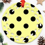 Polka Dots - Black on Pastel Yellow Round Filigree Ornament (Two Sides)