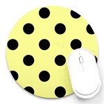 Polka Dots - Black on Pastel Yellow Round Mousepad