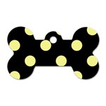 Polka Dots - Pastel Yellow on Black Dog Tag Bone (One Side)
