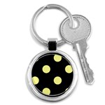 Polka Dots - Pastel Yellow on Black Key Chain (Round)