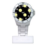 Polka Dots - Pastel Yellow on Black Nurses Watch