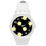 Polka Dots - Pastel Yellow on Black Round Plastic Sport Watch (M)