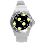 Polka Dots - Pastel Yellow on Black Round Plastic Sport Watch (L)