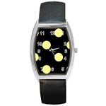Polka Dots - Pastel Yellow on Black Barrel Style Metal Watch