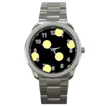 Polka Dots - Pastel Yellow on Black Sport Metal Watch