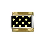 Polka Dots - Pastel Yellow on Black Gold Trim Italian Charm (9mm)