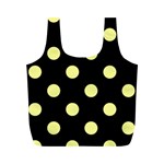 Polka Dots - Pastel Yellow on Black Full Print Recycle Bag (M)