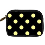 Polka Dots - Pastel Yellow on Black Digital Camera Leather Case