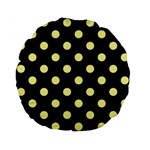Polka Dots - Pastel Yellow on Black Standard 15  Premium Flano Round Cushion