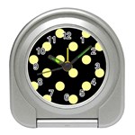 Polka Dots - Pastel Yellow on Black Desk Alarm Clock