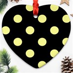 Polka Dots - Pastel Yellow on Black Ornament (Heart)