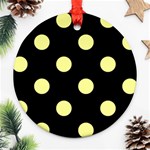 Polka Dots - Pastel Yellow on Black Ornament (Round)