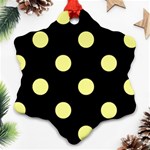 Polka Dots - Pastel Yellow on Black Ornament (Snowflake)
