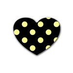 Polka Dots - Pastel Yellow on Black Rubber Coaster (Heart)