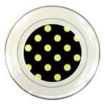 Polka Dots - Pastel Yellow on Black Porcelain Plate
