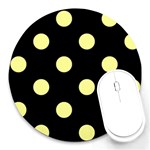 Polka Dots - Pastel Yellow on Black Round Mousepad