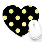 Polka Dots - Pastel Yellow on Black Heart Mousepad