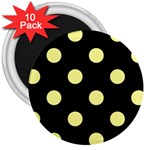 Polka Dots - Pastel Yellow on Black 3  Magnet (10 pack)