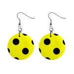 Polka Dots - Black on Yellow 1  Button Earrings