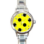 Polka Dots - Black on Yellow Round Italian Charm Watch
