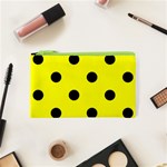 Polka Dots - Black on Yellow Canvas Cosmetic Bag (XS)