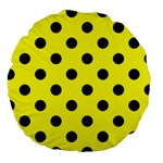 Polka Dots - Black on Yellow Large 18  Premium Round Cushion