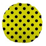 Polka Dots - Black on Yellow Large 18  Premium Flano Round Cushion